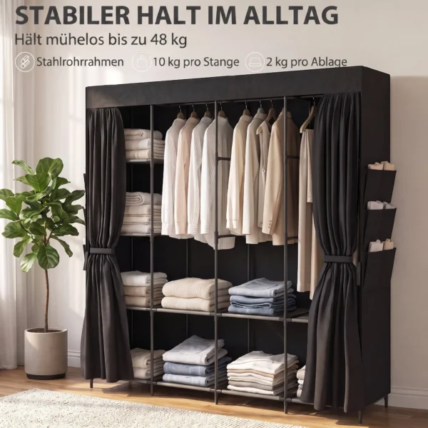 Stoff Kleiderschrank, Staubdicht, Tragbar, 5 Kleiderstangen, 170 X 45 X 167 Cm, Schwarz