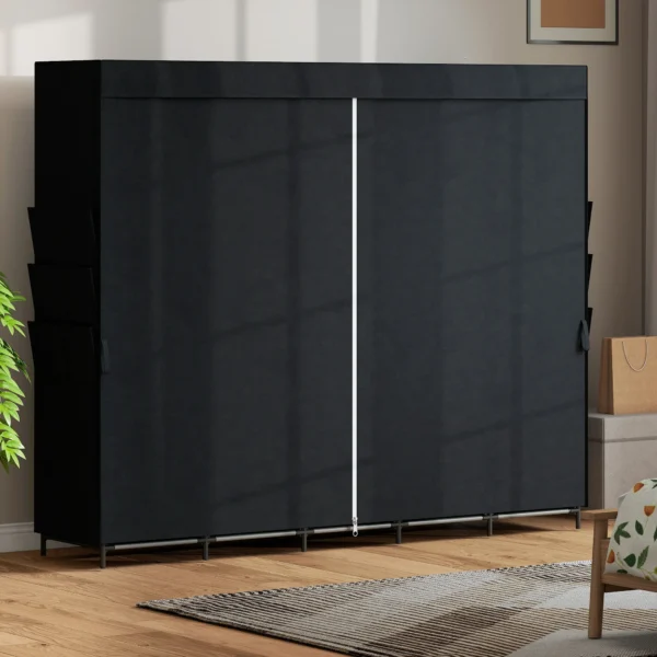 Stoff Kleiderschrank, Staubdicht, Tragbar, 5 Kleiderstangen, 212 X 45 X 167 Cm, Schwarz