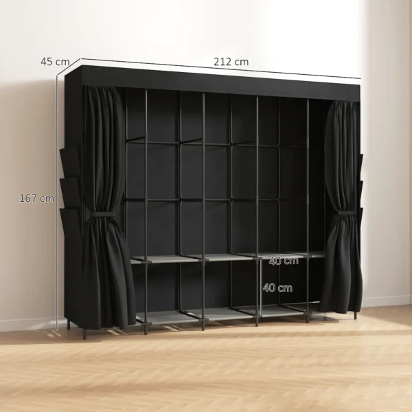 Stoff Kleiderschrank, Staubdicht, Tragbar, 5 Kleiderstangen, 212 X 45 X 167 Cm, Schwarz