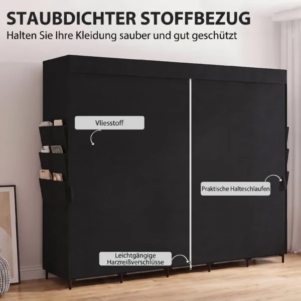 Stoff Kleiderschrank, Staubdicht, Tragbar, 5 Kleiderstangen, 212 X 45 X 167 Cm, Schwarz