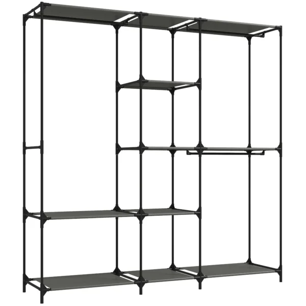 Textil Kleiderschrank, Tragbar, Werkzeuglos, Mit 3 Kleiderstangen Und 5 Ablagen, 182 X 43 X 182 Cm, Schwarz