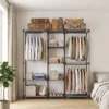 Textil Kleiderschrank, Tragbar, Werkzeuglos, Mit 3 Kleiderstangen Und 5 Ablagen, 182 X 43 X 182 Cm, Schwarz