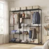 Textil Kleiderschrank, Tragbar, Werkzeuglos, Mit 3 Kleiderstangen Und 5 Ablagen, 182 X 43 X 182 Cm, Schwarz