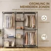 Textil Kleiderschrank, Tragbar, Werkzeuglos, Mit 3 Kleiderstangen Und 5 Ablagen, 182 X 43 X 182 Cm, Schwarz