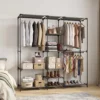 Textil Kleiderschrank, Tragbar, Werkzeuglos, Mit 3 Kleiderstangen Und 5 Ablagen, 182 X 43 X 182 Cm, Schwarz