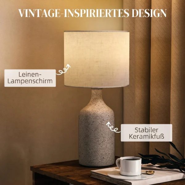 Tischlampe Tischleuchte, Nachttischlampe Schreibtischlampe Mit Keramiksockel, Leinenschirm, 22x22x45 Cm Sandfarben+Beige