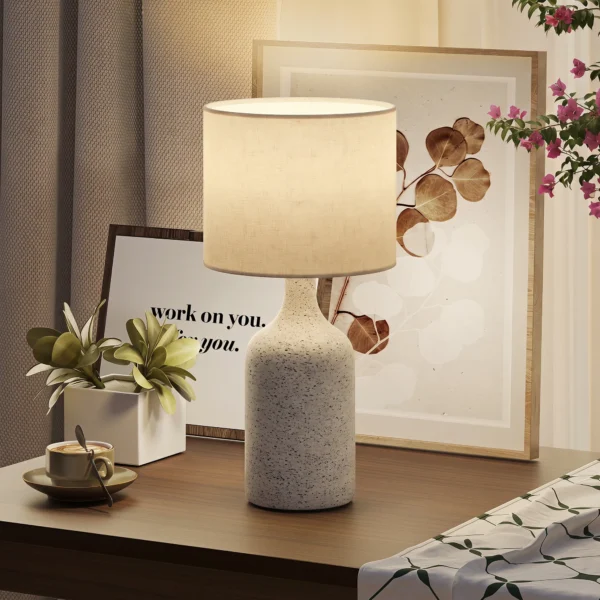 Tischlampe Tischleuchte, Nachttischlampe Schreibtischlampe Mit Keramiksockel, Leinenschirm, 22x22x45 Cm Sandfarben+Beige