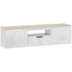 TV Lowboard, Hochglanz, Für Fernseher Bis 65'', 3 Fächer, Schublade, 160 X 38 X 43 Cm, Naturholz