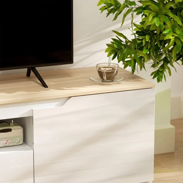 TV Lowboard, Hochglanz, Für Fernseher Bis 65'', 3 Fächer, Schublade, 160 X 38 X 43 Cm, Naturholz