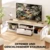 TV Lowboard, Hochglanz, Für Fernseher Bis 65'', 3 Fächer, Schublade, 160 X 38 X 43 Cm, Naturholz