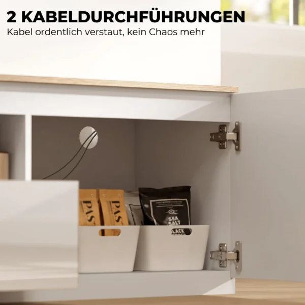 TV Lowboard, Hochglanz, Für Fernseher Bis 65'', 3 Fächer, Schublade, 160 X 38 X 43 Cm, Naturholz