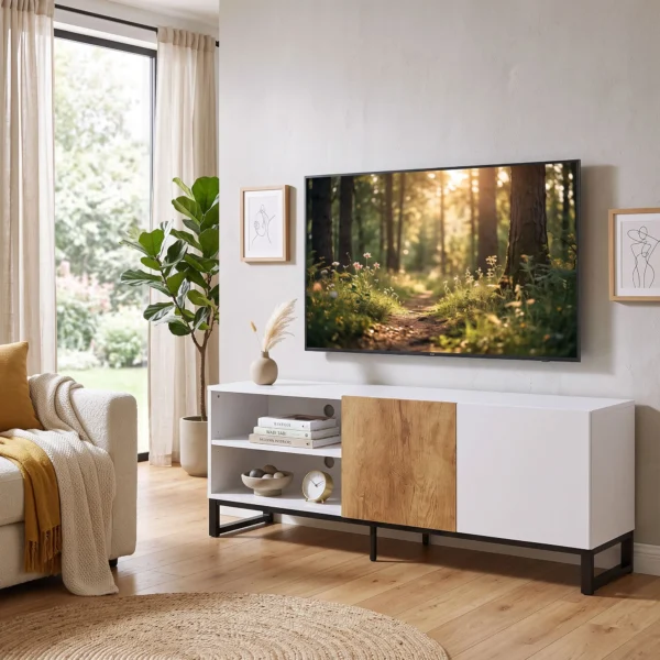TV Schrank Für Fernseher Bis 55 Zoll, Modernes TV Lowboard Mit Verstellbaren Einlegeböden, Weiß