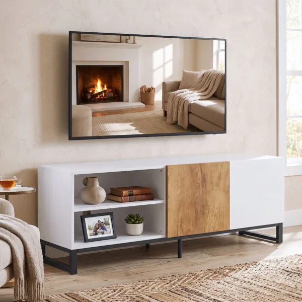 TV Schrank Für Fernseher Bis 55 Zoll, Modernes TV Lowboard Mit Verstellbaren Einlegeböden, Weiß