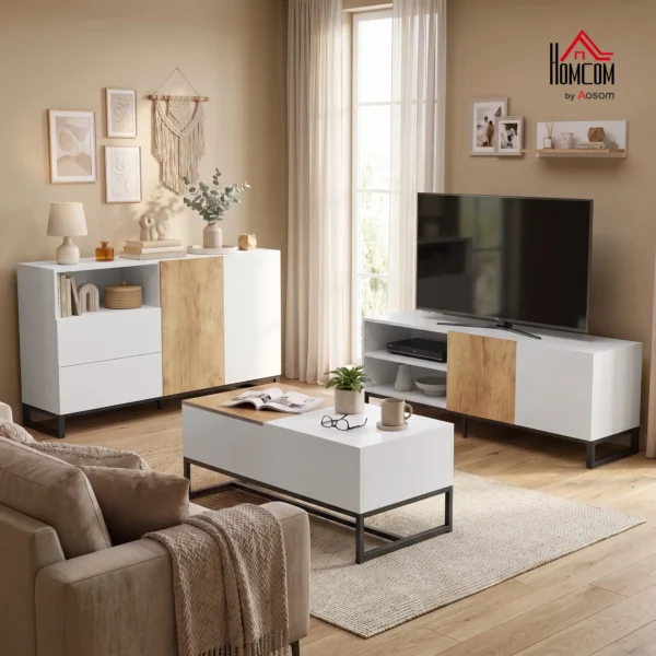 TV Schrank Für Fernseher Bis 55 Zoll, Modernes TV Lowboard Mit Verstellbaren Einlegeböden, Weiß