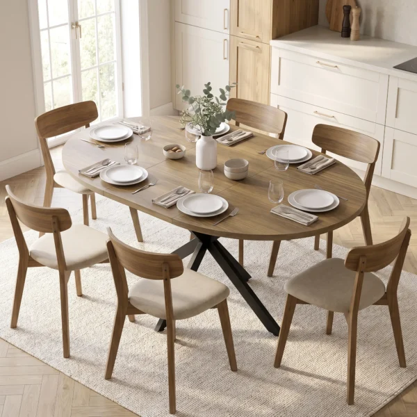 Uitschuifbare Eettafel Voor 4 6 Personen, Keukentafel In Industriële Stijl Met Spinnenpoot, Bruine Houtlook