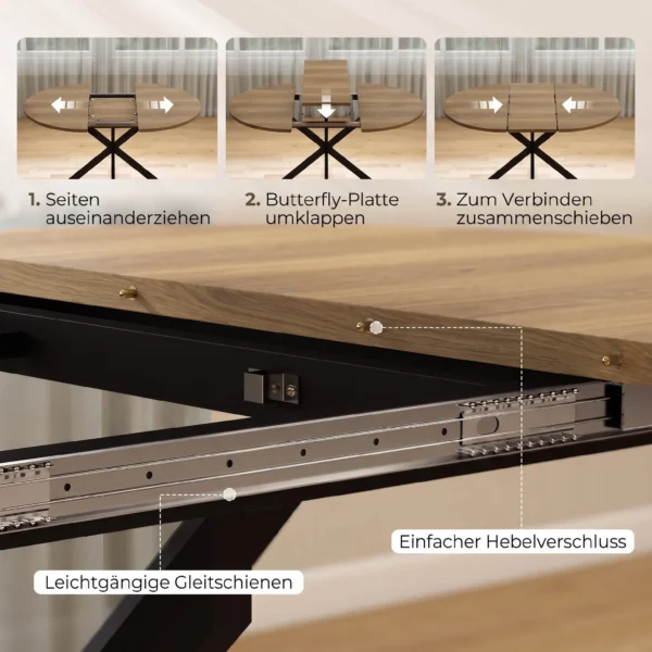 Uitschuifbare Eettafel Voor 4 6 Personen, Keukentafel In Industriële Stijl Met Spinnenpoot, Bruine Houtlook
