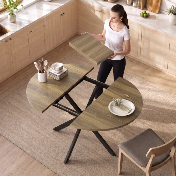 Uitschuifbare Eettafel Voor 4 6 Personen, Keukentafel In Industriële Stijl Met Spinnenpoot, Bruine Houtlook