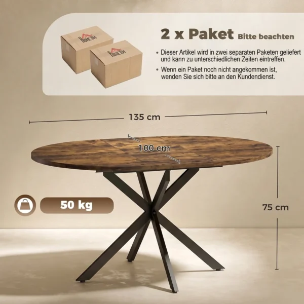 Uitschuifbare Eettafel Voor 4 6 Personen, Keukentafel In Industriële Stijl Met Spinnenpoot, Rustiek Bruin