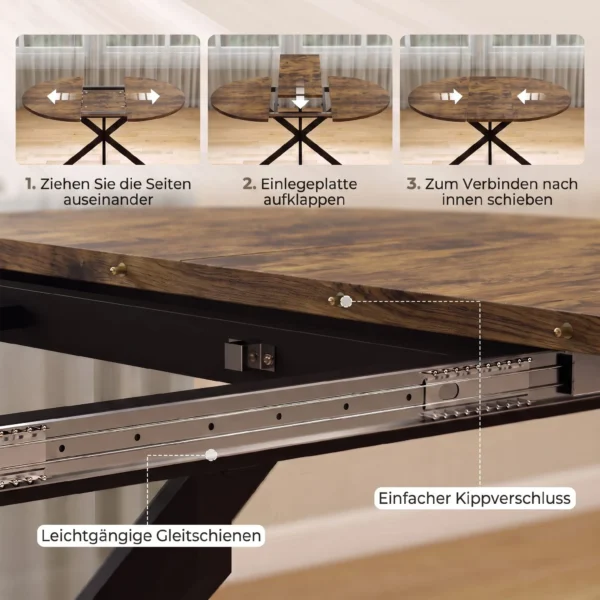 Uitschuifbare Eettafel Voor 4 6 Personen, Keukentafel In Industriële Stijl Met Spinnenpoot, Rustiek Bruin