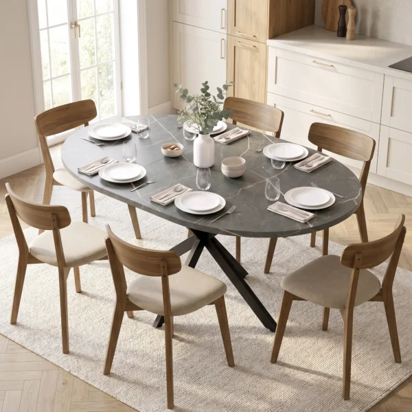Uitschuifbare Eettafel Voor 4 6 Personen, Keukentafel In Industriële Stijl Met Spinnenpoot, Zwart