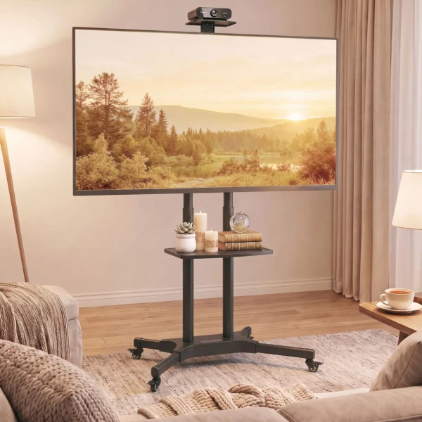 Verrijdbare TV standaard Voor 32 75 Inch Televisies, In Hoogte Verstelbare TV standaard Met 2 Planken, Metaal, Max. VESA 400x600mm