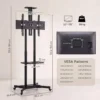 Verrijdbare TV standaard Voor 32 75 Inch Televisies, In Hoogte Verstelbare TV standaard Met 2 Planken, Metaal, Max. VESA 400x600mm