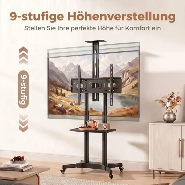 Verrijdbare TV standaard Voor 32 75 Inch Televisies, In Hoogte Verstelbare TV standaard Met 2 Planken, Metaal, Max. VESA 400x600mm