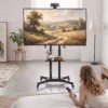 Verrijdbare TV standaard Voor 32 75 Inch Televisies, In Hoogte Verstelbare TV standaard Met 2 Planken, Metaal, Max. VESA 400x600mm