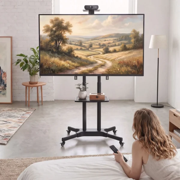Verrijdbare TV standaard Voor 32 75 Inch Televisies, In Hoogte Verstelbare TV standaard Met 2 Planken, Metaal, Max. VESA 400x600mm