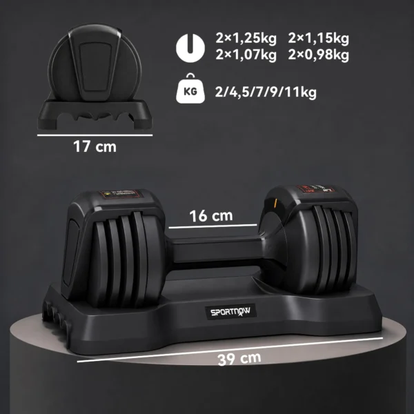 Verstelbare Dumbbell Set, 11 Kg Dumbbells Met Snelle Aanpassing Opbergvak, Antislip Handvat, Ruimtebesparend