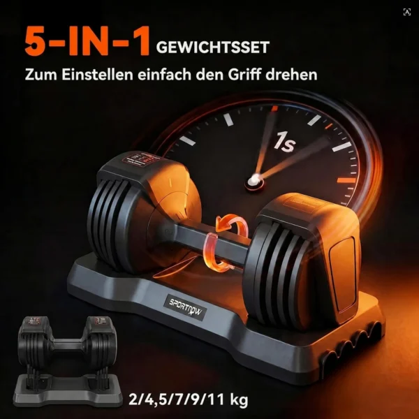 Verstelbare Dumbbell Set, 11 Kg Dumbbells Met Snelle Aanpassing Opbergvak, Antislip Handvat, Ruimtebesparend