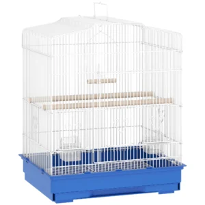 Vintage ontwerp Vogelkooi Voor Kleine Vogelsoorten Incl. Accessoires 46,5 X 36 X 59 Cm Staal, Hout, Blauw+Wit