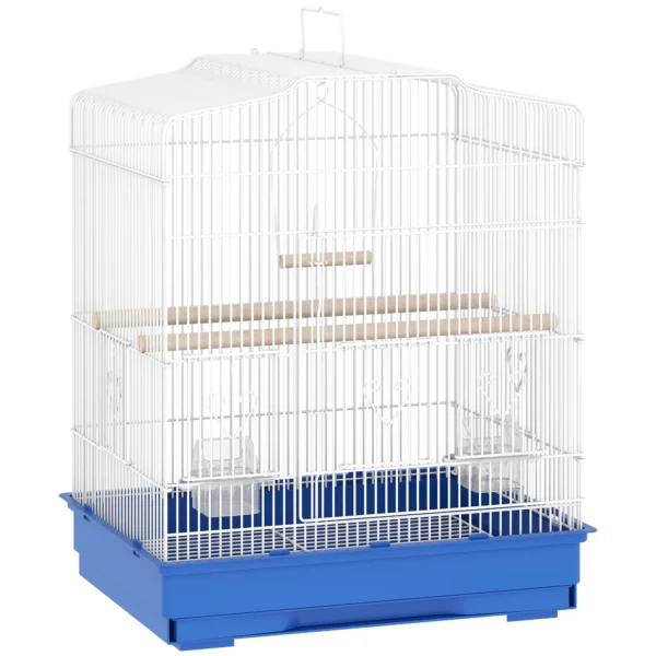 Vintage ontwerp Vogelkooi Voor Kleine Vogelsoorten Incl. Accessoires 46,5 X 36 X 59 Cm Staal, Hout, Blauw+Wit