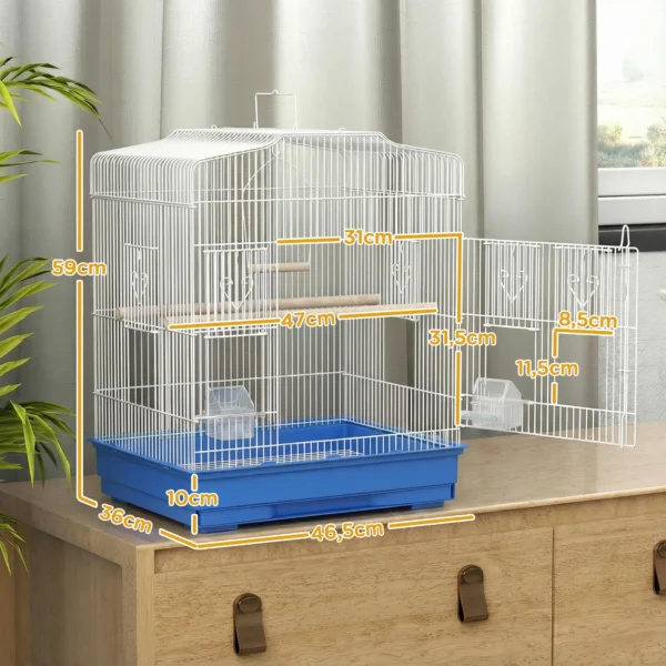 Vintage ontwerp Vogelkooi Voor Kleine Vogelsoorten Incl. Accessoires 46,5 X 36 X 59 Cm Staal, Hout, Blauw+Wit