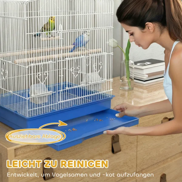 Vintage ontwerp Vogelkooi Voor Kleine Vogelsoorten Incl. Accessoires 46,5 X 36 X 59 Cm Staal, Hout, Blauw+Wit