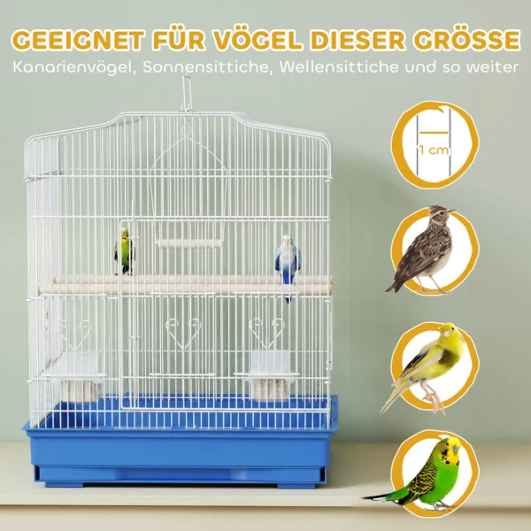 Vintage ontwerp Vogelkooi Voor Kleine Vogelsoorten Incl. Accessoires 46,5 X 36 X 59 Cm Staal, Hout, Blauw+Wit