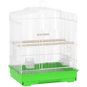 Vintage ontwerp Vogelkooi Voor Kleine Vogelsoorten Incl. Accessoires 46,5 X 36 X 59 Cm Staal, Hout, Wit+Groen