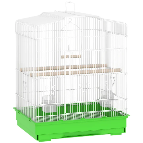 Vintage ontwerp Vogelkooi Voor Kleine Vogelsoorten Incl. Accessoires 46,5 X 36 X 59 Cm Staal, Hout, Wit+Groen