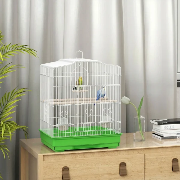 Vintage ontwerp Vogelkooi Voor Kleine Vogelsoorten Incl. Accessoires 46,5 X 36 X 59 Cm Staal, Hout, Wit+Groen