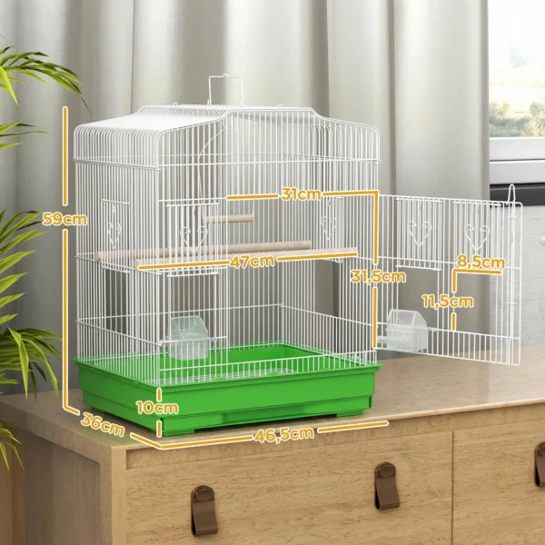 Vintage ontwerp Vogelkooi Voor Kleine Vogelsoorten Incl. Accessoires 46,5 X 36 X 59 Cm Staal, Hout, Wit+Groen