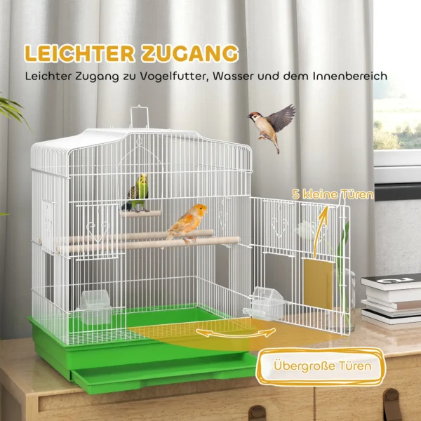 Vintage ontwerp Vogelkooi Voor Kleine Vogelsoorten Incl. Accessoires 46,5 X 36 X 59 Cm Staal, Hout, Wit+Groen