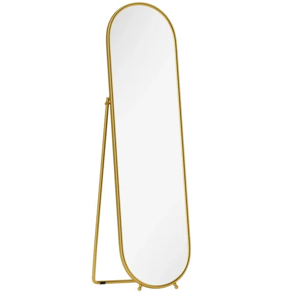 Volledige Lichaamsspiegel, Ovale Vorm, Vrijstaand, Metalen Frame, 50x180cm, Goud