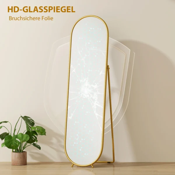 Volledige Lichaamsspiegel, Ovale Vorm, Vrijstaand, Metalen Frame, 50x180cm, Goud
