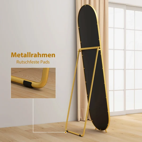 Volledige Lichaamsspiegel, Ovale Vorm, Vrijstaand, Metalen Frame, 50x180cm, Goud