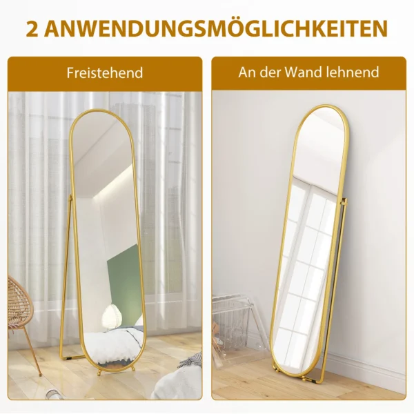 Volledige Lichaamsspiegel, Ovale Vorm, Vrijstaand, Metalen Frame, 50x180cm, Goud