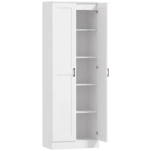 Voorraadkast 175 Cm Met Opbergruimte, Keukenkast Met Soft close Deuren En Verstelbare Legplanken, Wit