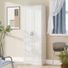 Voorraadkast 175 Cm Met Opbergruimte, Keukenkast Met Soft close Deuren En Verstelbare Legplanken, Wit