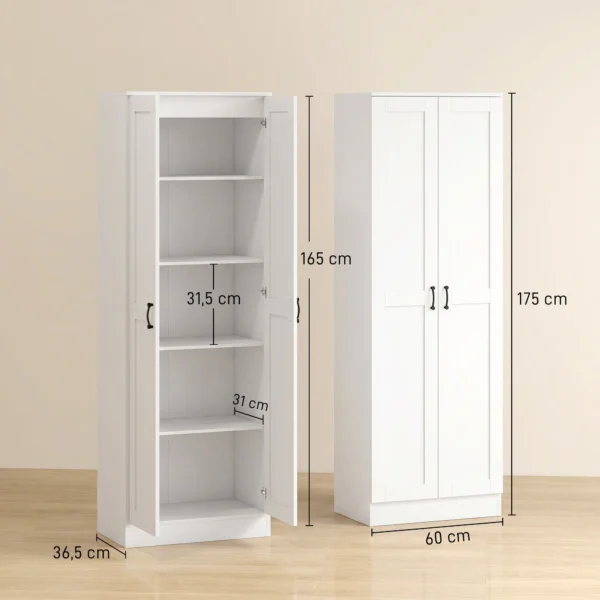 Voorraadkast 175 Cm Met Opbergruimte, Keukenkast Met Soft close Deuren En Verstelbare Legplanken, Wit