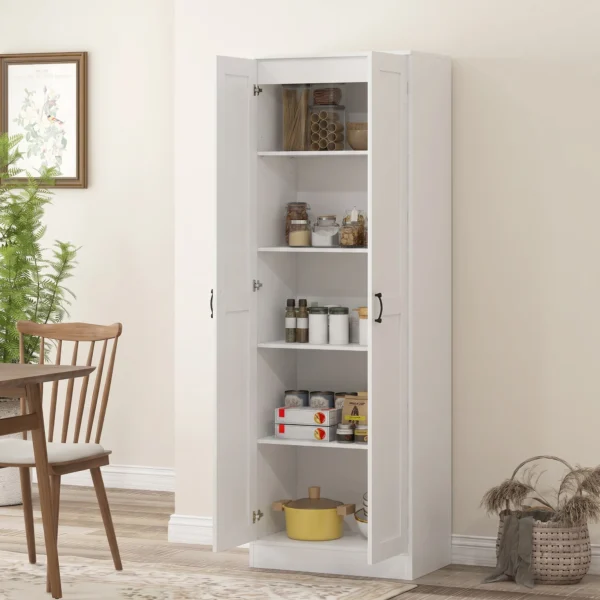 Voorraadkast 175 Cm Met Opbergruimte, Keukenkast Met Soft close Deuren En Verstelbare Legplanken, Wit