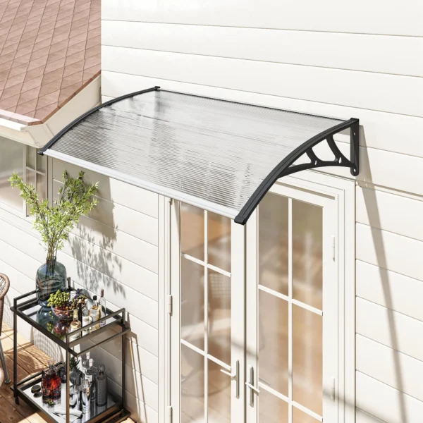 Vordach Für Haustür/Fenster, Wetterfest, Transparent, Aluminium Verbindungstangen/Polycarbonat, 110 X 60 X 18 Cm